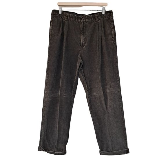 Eddie Bauer Pants Men 38x30 Brown Corduroy Wide Leg Rolled Cuff Trouser 90 Style - Picture 1 of 9